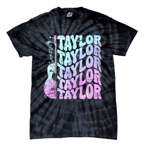 Girl Retro Taylor First Name Personalized Groovy 80S Pink Tie-Dye T-Shirt