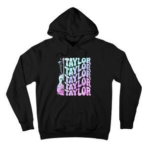 Girl Retro Taylor First Name Personalized Groovy 80S Pink Tall Hoodie