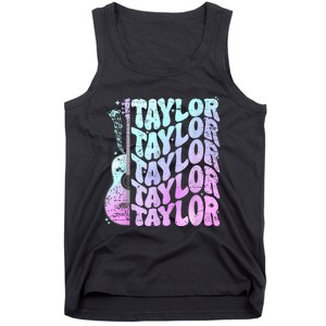 Girl Retro Taylor First Name Personalized Groovy 80S Pink Tank Top