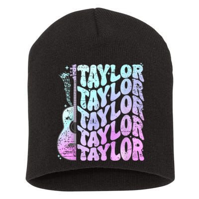 Girl Retro Taylor First Name Personalized Groovy 80S Pink Short Acrylic Beanie