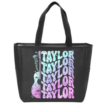 Girl Retro Taylor First Name Personalized Groovy 80S Pink Zip Tote Bag