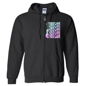 Girl Retro Taylor First Name Personalized Groovy 80S Pink Full Zip Hoodie