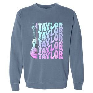 Girl Retro Taylor First Name Personalized Groovy 80S Pink Garment-Dyed Sweatshirt