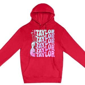 Girl Retro Taylor First Name Personalized Groovy 80S Pink Premium Pullover Hoodie