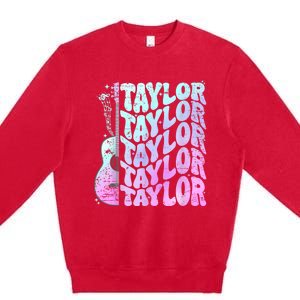 Girl Retro Taylor First Name Personalized Groovy 80S Pink Premium Crewneck Sweatshirt