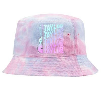 Girl Retro Taylor First Name Personalized Groovy 80S Pink Tie-Dyed Bucket Hat