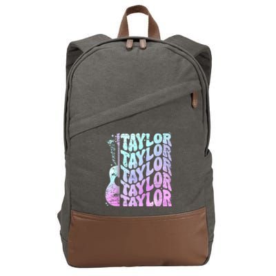 Girl Retro Taylor First Name Personalized Groovy 80S Pink Cotton Canvas Backpack