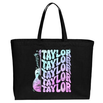 Girl Retro Taylor First Name Personalized Groovy 80S Pink Cotton Canvas Jumbo Tote