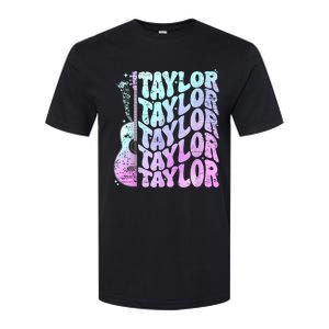 Girl Retro Taylor First Name Personalized Groovy 80S Pink Softstyle CVC T-Shirt