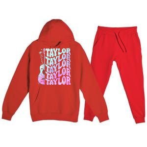 Girl Retro Taylor First Name Personalized Groovy 80S Pink Premium Hooded Sweatsuit Set