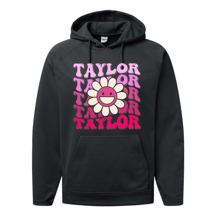 Girl Retro Taylor First Name Personalized Performance Fleece Hoodie