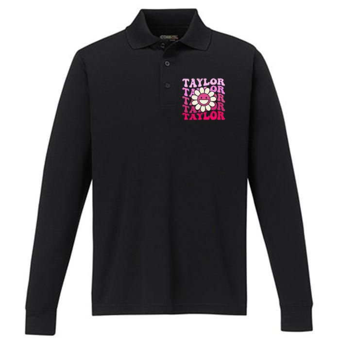 Girl Retro Taylor First Name Personalized Performance Long Sleeve Polo