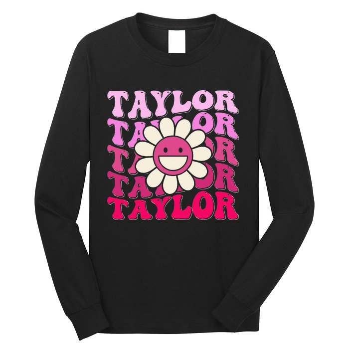 Girl Retro Taylor First Name Personalized Long Sleeve Shirt