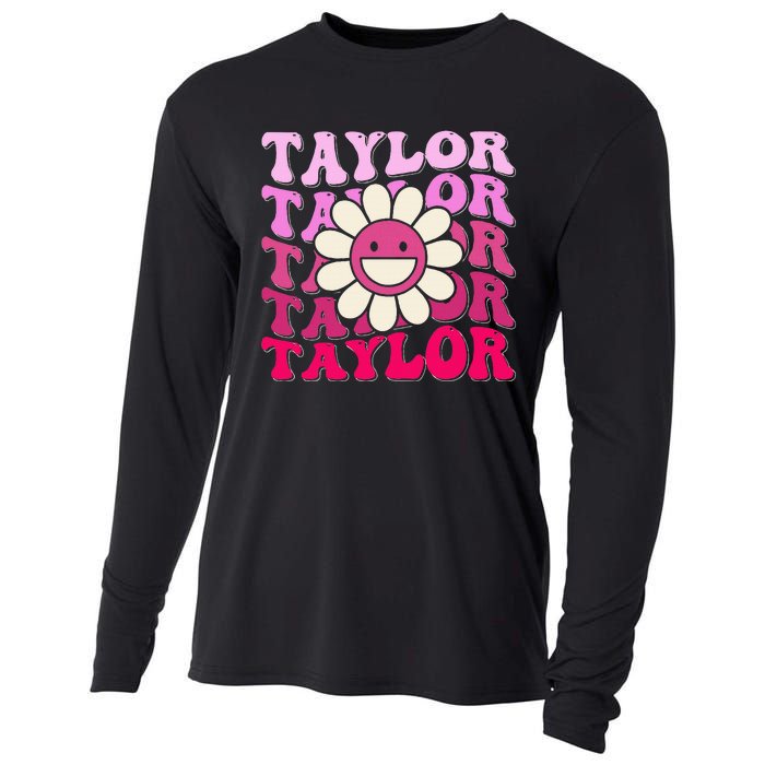 Girl Retro Taylor First Name Personalized Cooling Performance Long Sleeve Crew