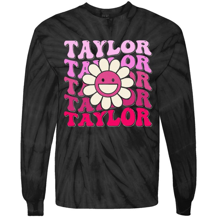 Girl Retro Taylor First Name Personalized Tie-Dye Long Sleeve Shirt