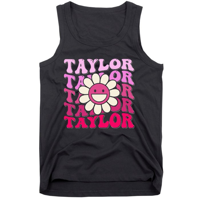 Girl Retro Taylor First Name Personalized Tank Top