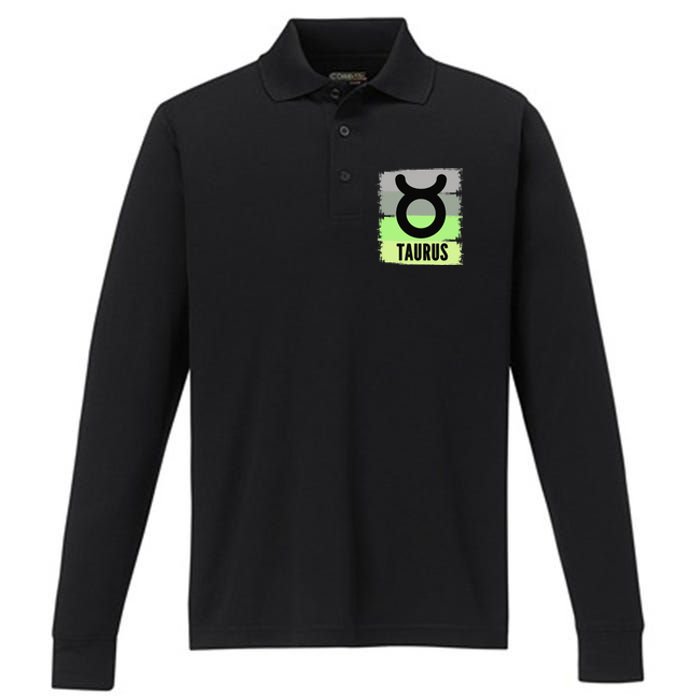 Green Retro Taurus Zodiac Birthday Born In May April Kings Performance Long Sleeve Polo