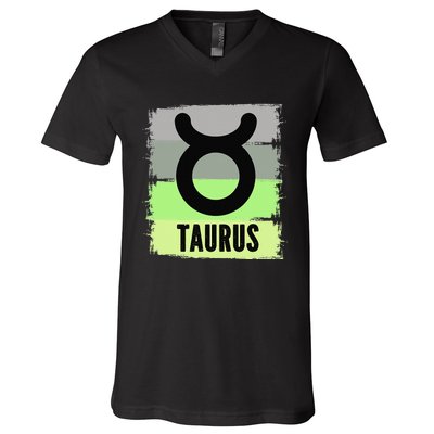 Green Retro Taurus Zodiac Birthday Born In May April Kings V-Neck T-Shirt