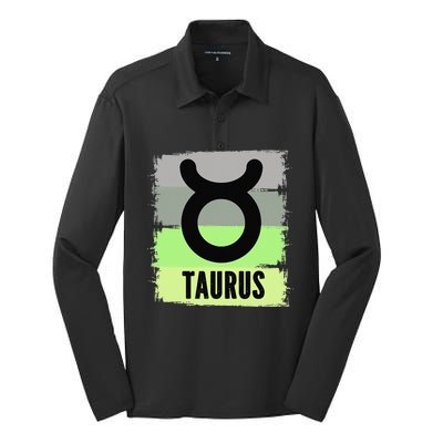 Green Retro Taurus Zodiac Birthday Born In May April Kings Silk Touch Performance Long Sleeve Polo