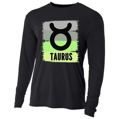 Green Retro Taurus Zodiac Birthday Born In May April Kings Cooling Performance Long Sleeve Crew