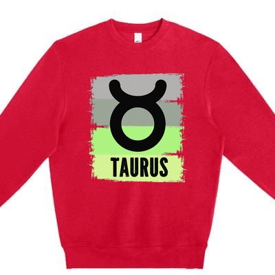 Green Retro Taurus Zodiac Birthday Born In May April Kings Premium Crewneck Sweatshirt