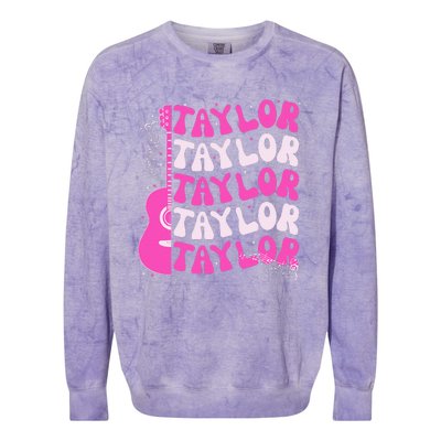 Girl Retro Taylor First Name Personalized Groovy Birthday Colorblast Crewneck Sweatshirt