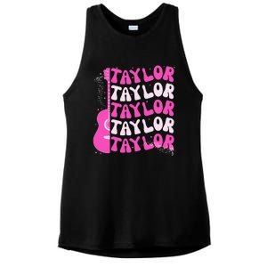 Girl Retro Taylor First Name Personalized Groovy Birthday Ladies PosiCharge Tri-Blend Wicking Tank