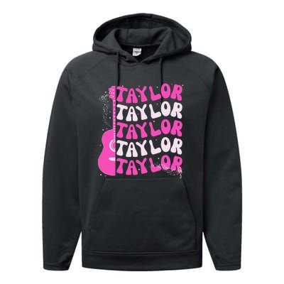 Girl Retro Taylor First Name Personalized Groovy Birthday Performance Fleece Hoodie