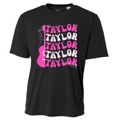 Girl Retro Taylor First Name Personalized Groovy Birthday Cooling Performance Crew T-Shirt