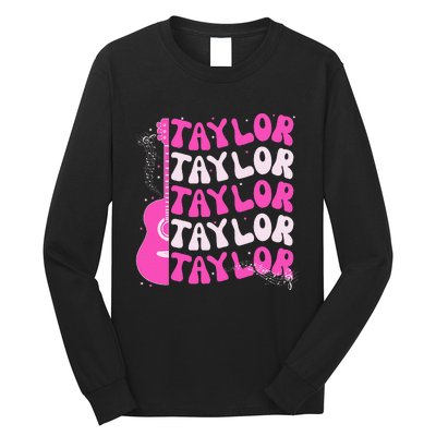 Girl Retro Taylor First Name Personalized Groovy Birthday Long Sleeve Shirt