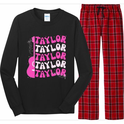 Girl Retro Taylor First Name Personalized Groovy Birthday Long Sleeve Pajama Set