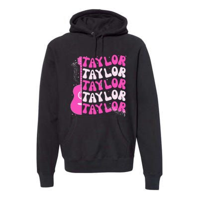 Girl Retro Taylor First Name Personalized Groovy Birthday Premium Hoodie