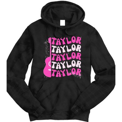 Girl Retro Taylor First Name Personalized Groovy Birthday Tie Dye Hoodie