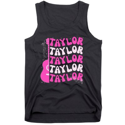 Girl Retro Taylor First Name Personalized Groovy Birthday Tank Top