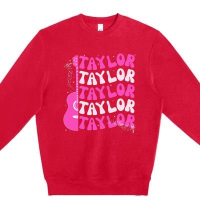 Girl Retro Taylor First Name Personalized Groovy Birthday Premium Crewneck Sweatshirt