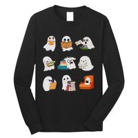 Ghost Reading Teacher Halloween Librarian Book Lover School Long Sleeve Shirt