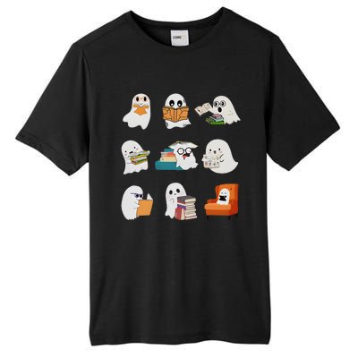 Ghost Reading Teacher Halloween Librarian Book Lover School Tall Fusion ChromaSoft Performance T-Shirt