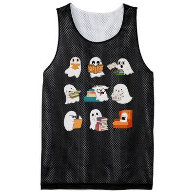 Ghost Reading Teacher Halloween Librarian Book Lover School Mesh Reversible Basketball Jersey Tank