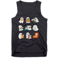 Ghost Reading Teacher Halloween Librarian Book Lover School Tank Top