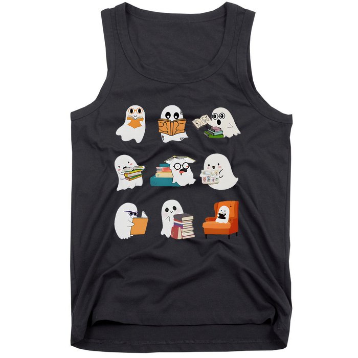 Ghost Reading Teacher Halloween Librarian Book Lover School Tank Top