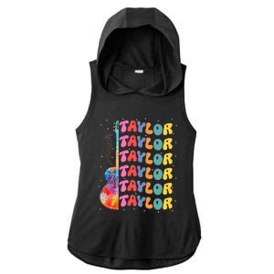 Girl Retro Taylor First Name Personalized Groovy 80S Ladies PosiCharge Tri-Blend Wicking Draft Hoodie Tank