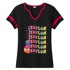 Girl Retro Taylor First Name Personalized Groovy 80S Ladies Halftime Notch Neck Tee