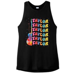 Girl Retro Taylor First Name Personalized Groovy 80S Ladies PosiCharge Tri-Blend Wicking Tank