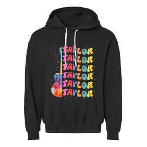 Girl Retro Taylor First Name Personalized Groovy 80S Garment-Dyed Fleece Hoodie