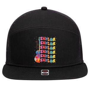 Girl Retro Taylor First Name Personalized Groovy 80S 7 Panel Mesh Trucker Snapback Hat