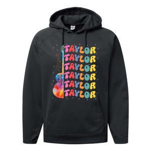 Girl Retro Taylor First Name Personalized Groovy 80S Performance Fleece Hoodie