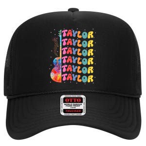 Girl Retro Taylor First Name Personalized Groovy 80S High Crown Mesh Back Trucker Hat