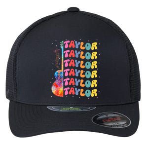 Girl Retro Taylor First Name Personalized Groovy 80S Flexfit Unipanel Trucker Cap