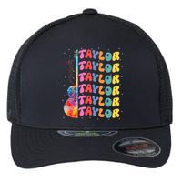 Girl Retro Taylor First Name Personalized Groovy 80S Flexfit Unipanel Trucker Cap