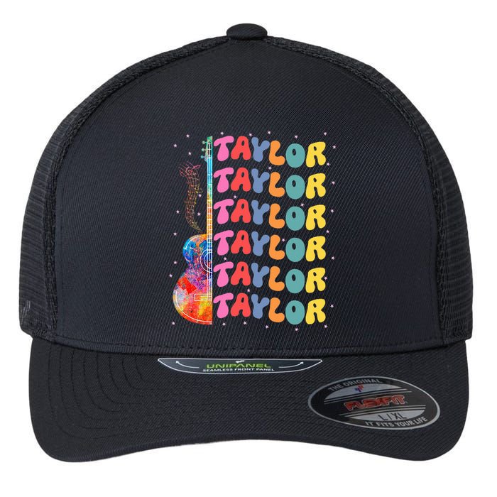 Girl Retro Taylor First Name Personalized Groovy 80S Flexfit Unipanel Trucker Cap